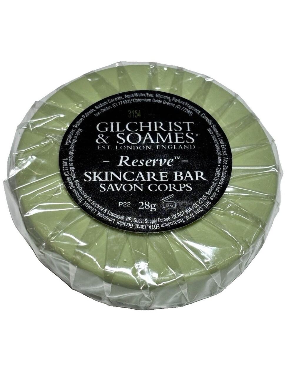 Gilchrist & Soames Reserve Skincare Bar Aloe 28g Soap Green New Sealed Travel